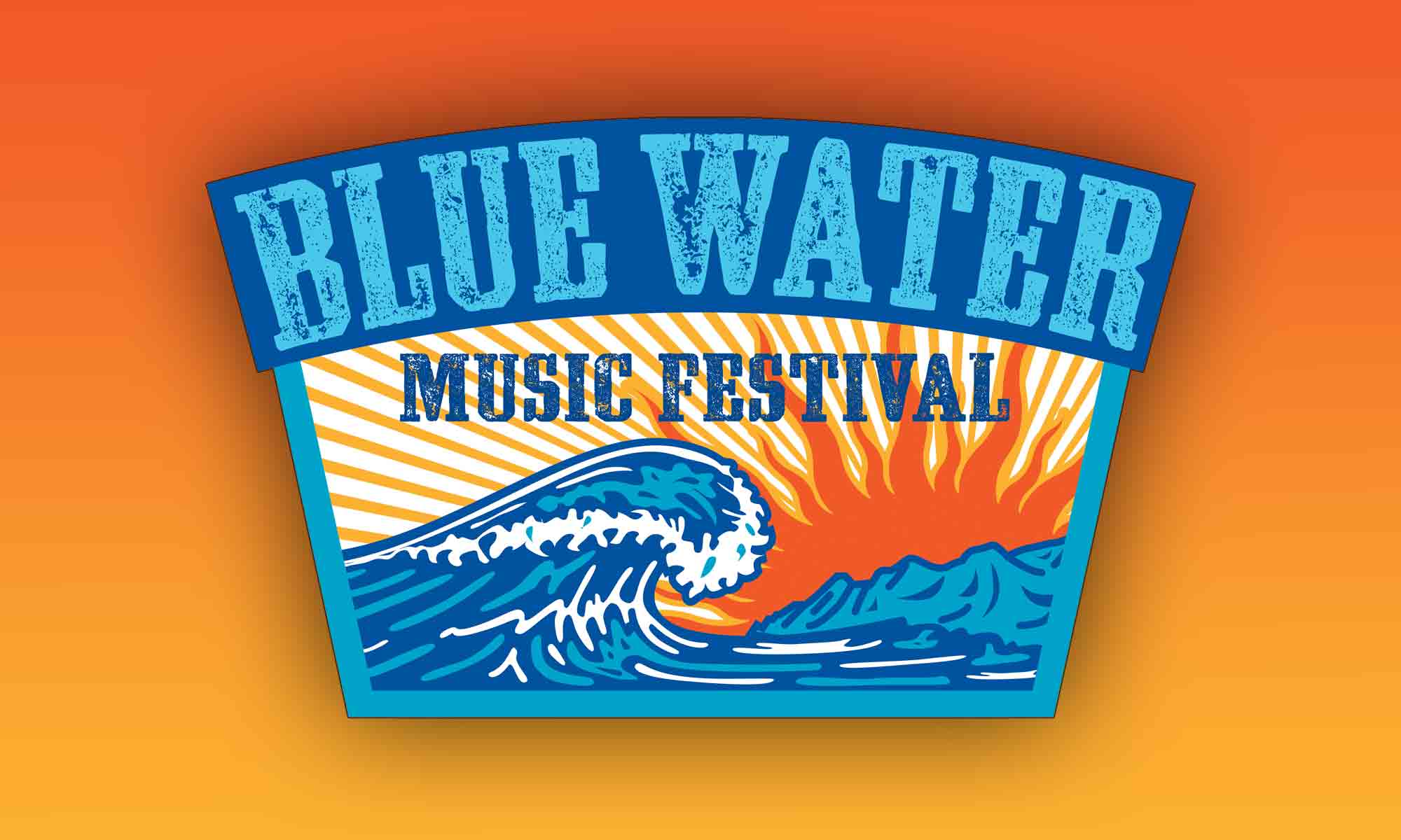 Blue Water Music Festival logo on gradient background